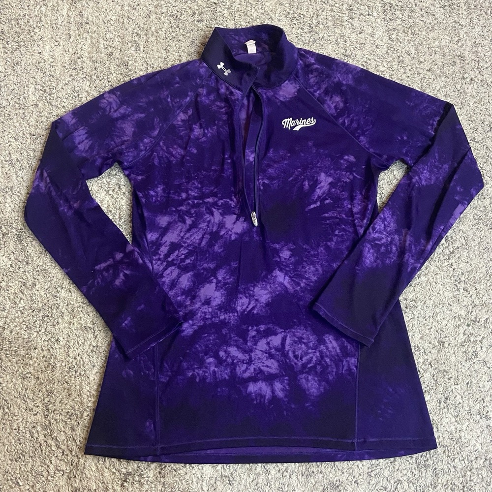 Under Armor Womens Shirt Medium Fitted Marines Tye Dye Purple Long Sleeve